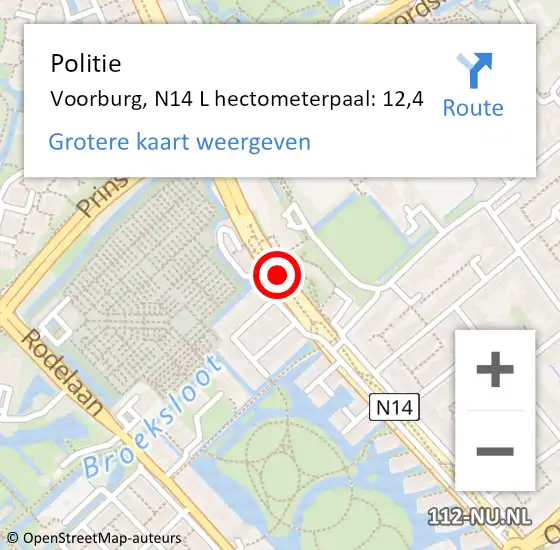 Locatie op kaart van de 112 melding: Politie Voorburg, N14 R hectometerpaal: 13,0 op 9 januari 2014 13:54