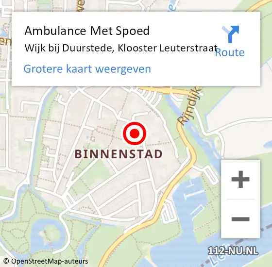 Locatie op kaart van de 112 melding: Ambulance Met Spoed Naar Wijk bij Duurstede, Klooster Leuterstraat op 30 januari 2017 18:57
