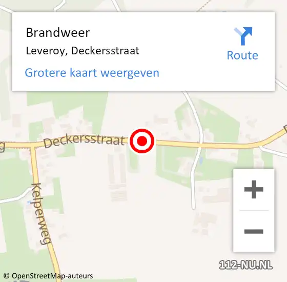 Locatie op kaart van de 112 melding: Brandweer Leveroy, Deckersstraat op 30 januari 2017 19:40