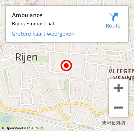 Locatie op kaart van de 112 melding: Ambulance Rijen, Emmastraat op 30 januari 2017 21:11