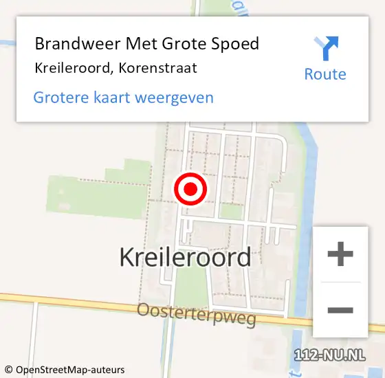 Locatie op kaart van de 112 melding: Brandweer Met Grote Spoed Naar Kreileroord, Korenstraat op 30 januari 2017 22:48