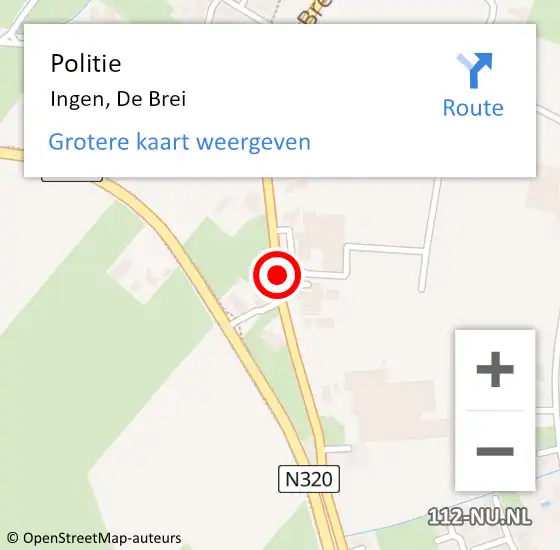 Locatie op kaart van de 112 melding: Politie Ingen, De Brei op 31 januari 2017 04:26