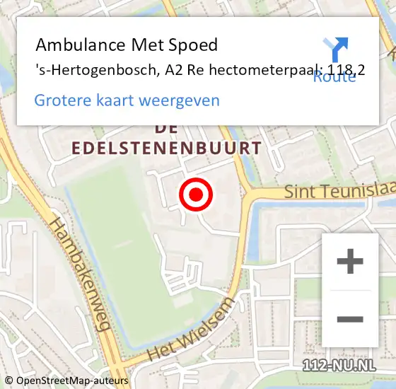 Locatie op kaart van de 112 melding: Ambulance Met Spoed Naar 's-Hertogenbosch, A2 Re hectometerpaal: 111,7 op 31 januari 2017 05:34