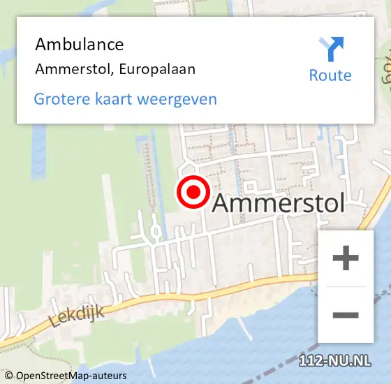 Locatie op kaart van de 112 melding: Ambulance Ammerstol, Europalaan op 31 januari 2017 10:16