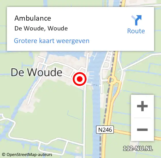 Locatie op kaart van de 112 melding: Ambulance De Woude, Woude op 31 januari 2017 11:24