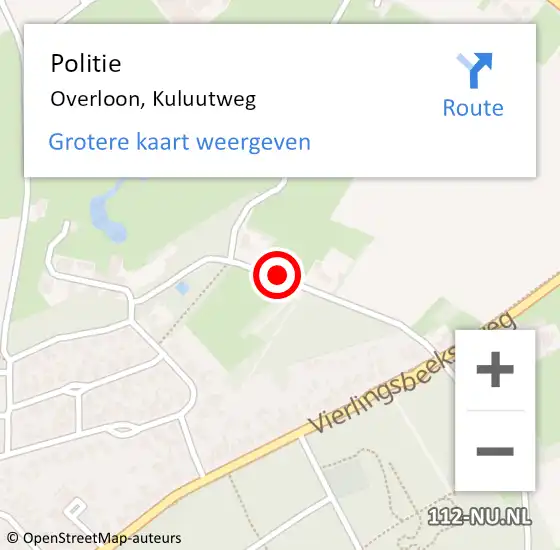 Locatie op kaart van de 112 melding: Politie Overloon, Kuluutweg op 31 januari 2017 14:39