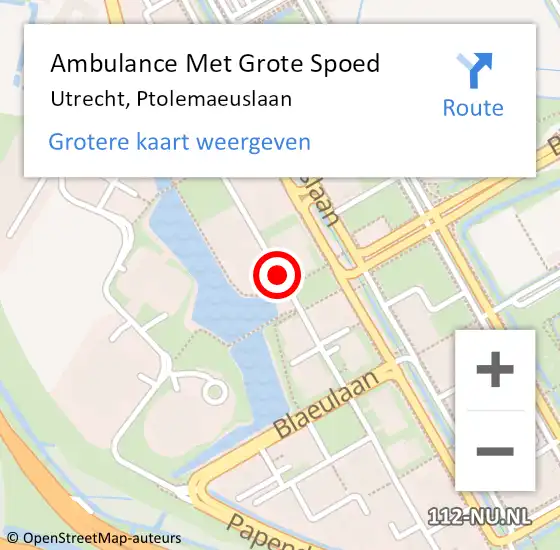 Locatie op kaart van de 112 melding: Ambulance Met Grote Spoed Naar Utrecht, Ptolemaeuslaan op 31 januari 2017 14:56