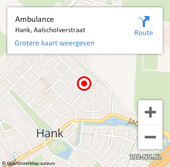 Locatie op kaart van de 112 melding: Ambulance Hank, Aalscholverstraat op 31 januari 2017 15:29