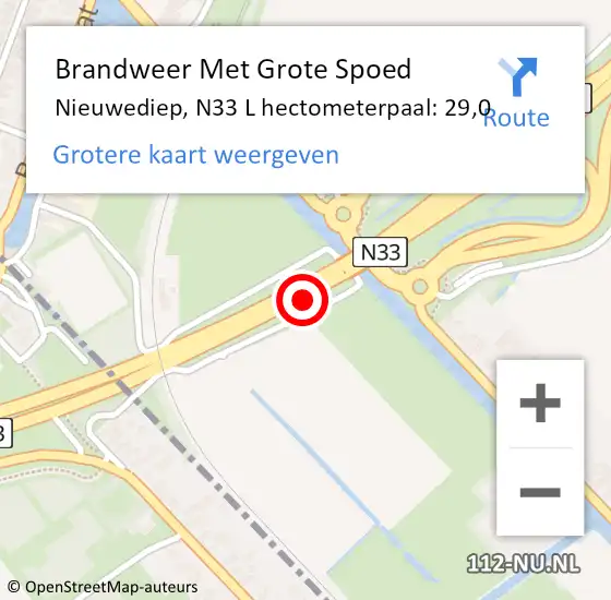 Locatie op kaart van de 112 melding: Brandweer Met Grote Spoed Naar Nieuwediep, N33 L hectometerpaal: 29,0 op 31 januari 2017 16:03