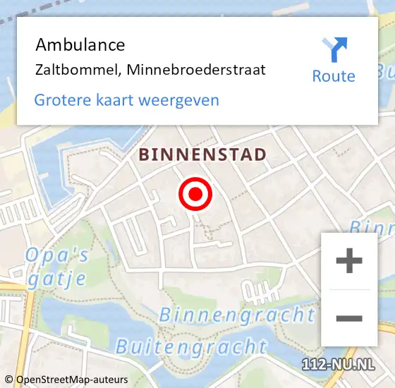 Locatie op kaart van de 112 melding: Ambulance Zaltbommel, Minnebroederstraat op 31 januari 2017 18:27