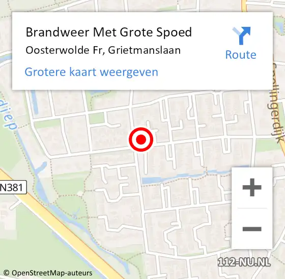 Locatie op kaart van de 112 melding: Brandweer Met Grote Spoed Naar Oosterwolde Fr, Grietmanslaan op 31 januari 2017 21:52