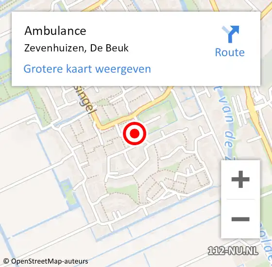 Locatie op kaart van de 112 melding: Ambulance Zevenhuizen, De Beuk op 31 januari 2017 22:59