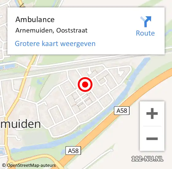 Locatie op kaart van de 112 melding: Ambulance Arnemuiden, Ooststraat op 1 februari 2017 07:53