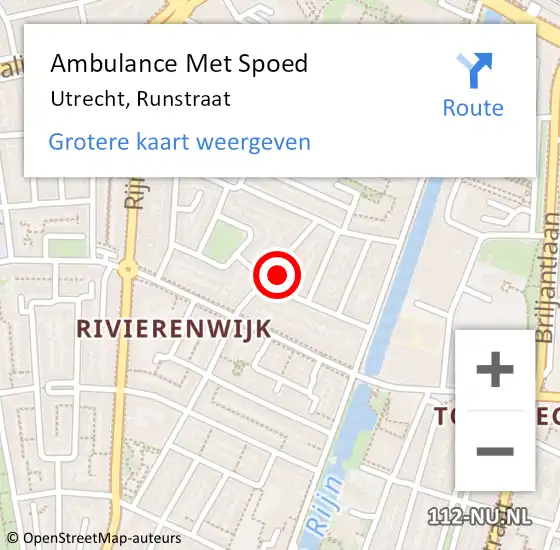 Locatie op kaart van de 112 melding: Ambulance Met Spoed Naar Utrecht, Runstraat op 1 februari 2017 08:32