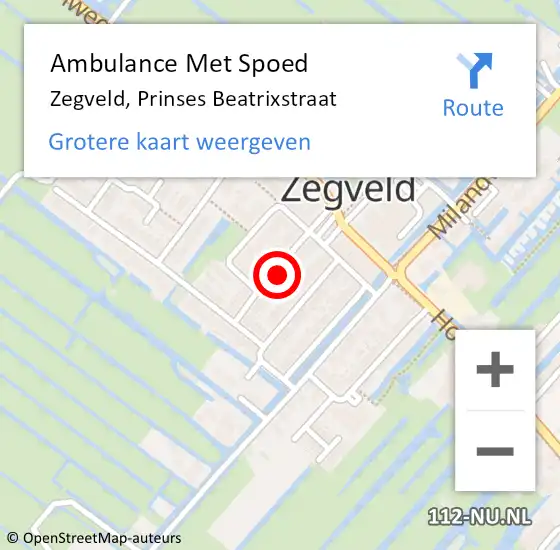 Locatie op kaart van de 112 melding: Ambulance Met Spoed Naar Zegveld, Prinses Beatrixstraat op 1 februari 2017 10:46