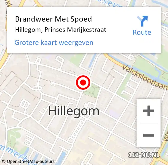 Locatie op kaart van de 112 melding: Brandweer Met Spoed Naar Hillegom, Prinses Marijkestraat op 1 februari 2017 10:59