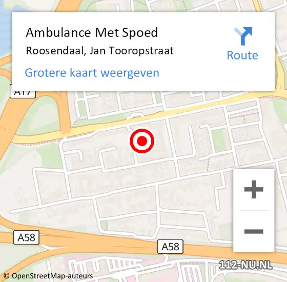 Locatie op kaart van de 112 melding: Ambulance Met Spoed Naar Roosendaal, Jan Tooropstraat op 9 januari 2014 16:44