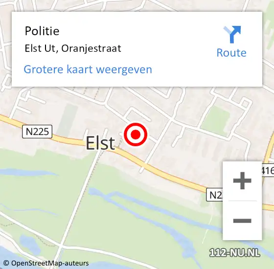 Locatie op kaart van de 112 melding: Politie Elst Ut, Oranjestraat op 1 februari 2017 16:37