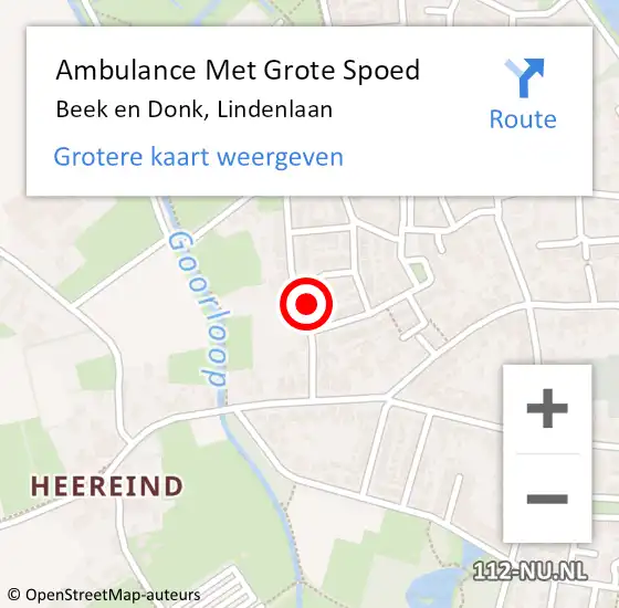 Locatie op kaart van de 112 melding: Ambulance Met Grote Spoed Naar Beek en Donk, Lindenlaan op 1 februari 2017 17:11