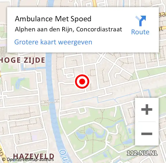 Locatie op kaart van de 112 melding: Ambulance Met Spoed Naar Alphen aan den Rijn, Concordiastraat op 1 februari 2017 17:45