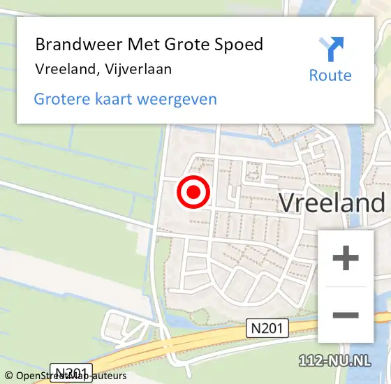 Locatie op kaart van de 112 melding: Brandweer Met Grote Spoed Naar Vreeland, Vijverlaan op 1 februari 2017 18:10