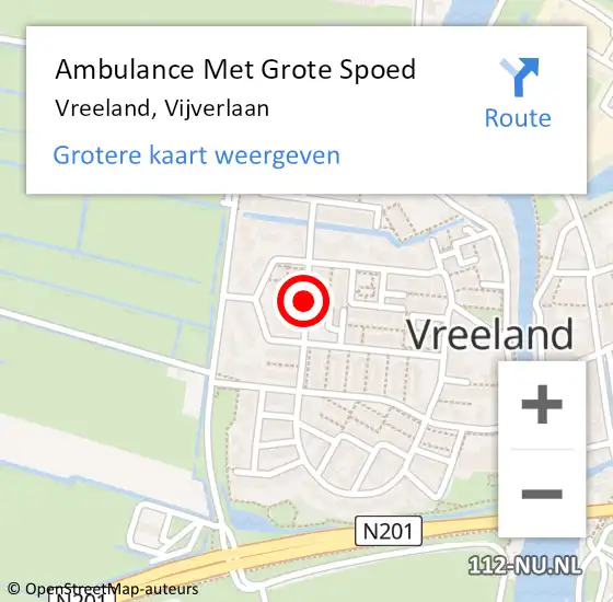 Locatie op kaart van de 112 melding: Ambulance Met Grote Spoed Naar Vreeland, Vijverlaan op 1 februari 2017 18:11