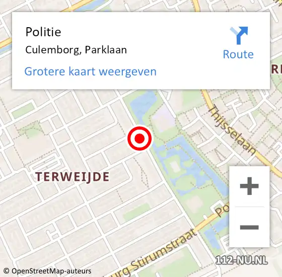 Locatie op kaart van de 112 melding: Politie Culemborg, Parklaan op 1 februari 2017 19:04