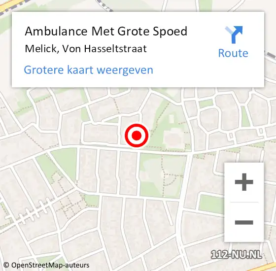 Locatie op kaart van de 112 melding: Ambulance Met Grote Spoed Naar Melick, Von Hasseltstraat op 1 februari 2017 19:18