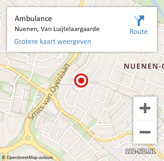 Locatie op kaart van de 112 melding: Ambulance Nuenen, Van Luijtelaargaarde op 1 februari 2017 19:28