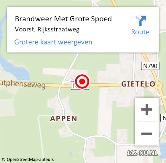 Locatie op kaart van de 112 melding: Brandweer Met Grote Spoed Naar Voorst, Rijksstraatweg op 1 februari 2017 20:48