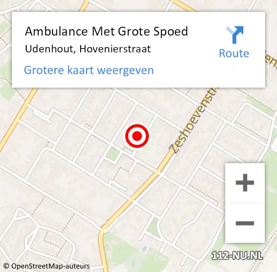 Locatie op kaart van de 112 melding: Ambulance Met Grote Spoed Naar Udenhout, Hovenierstraat op 1 februari 2017 23:12