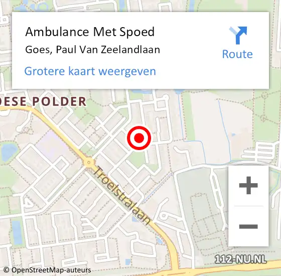 Locatie op kaart van de 112 melding: Ambulance Met Spoed Naar Goes, Paul Van Zeelandlaan op 1 februari 2017 23:34