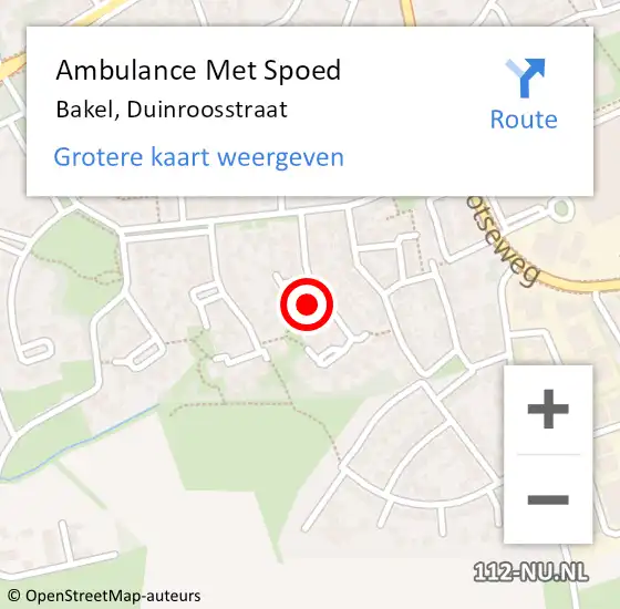 Locatie op kaart van de 112 melding: Ambulance Met Spoed Naar Bakel, Duinroosstraat op 2 februari 2017 00:23