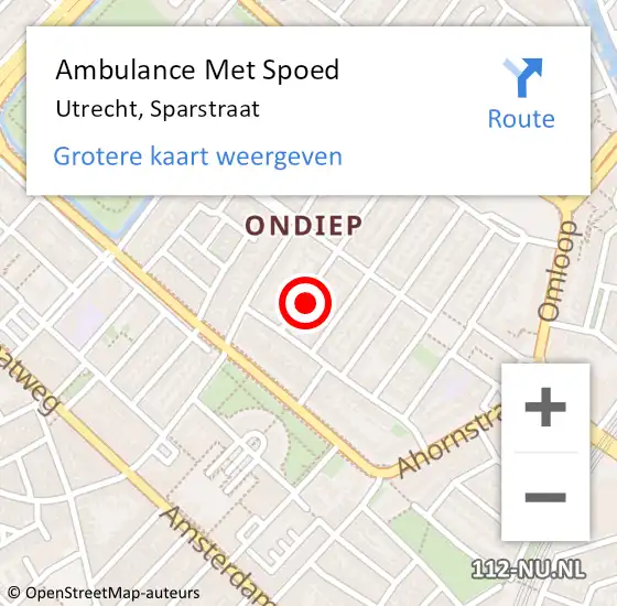 Locatie op kaart van de 112 melding: Ambulance Met Spoed Naar Utrecht, Sparstraat op 2 februari 2017 05:08