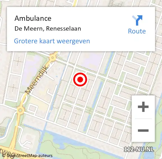 Locatie op kaart van de 112 melding: Ambulance De Meern, Renesselaan op 2 februari 2017 05:53