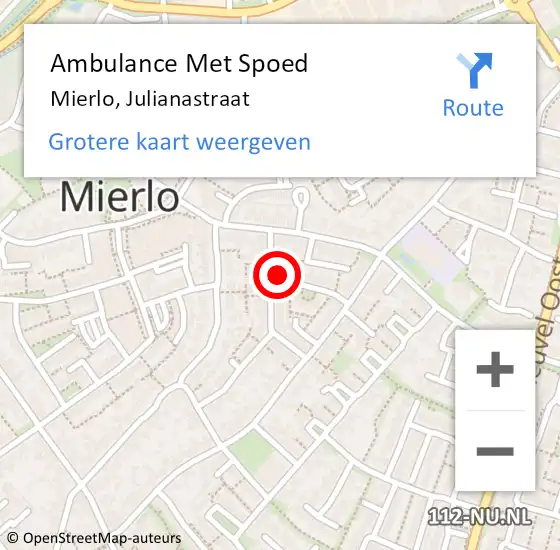 Locatie op kaart van de 112 melding: Ambulance Met Spoed Naar Mierlo, Julianastraat op 2 februari 2017 06:08