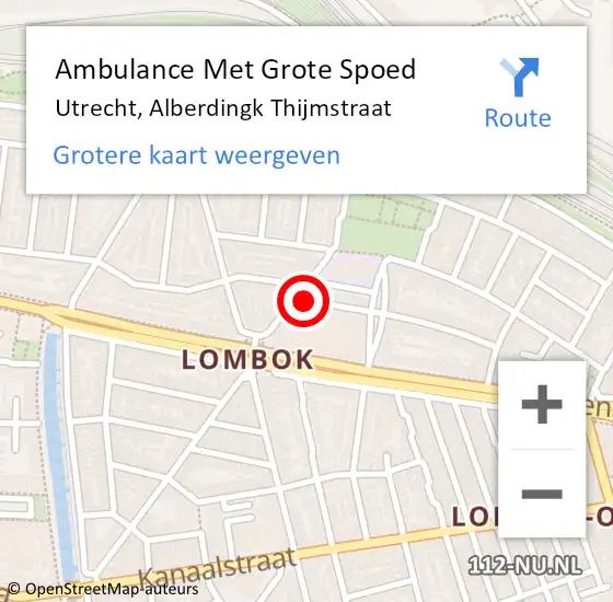 Locatie op kaart van de 112 melding: Ambulance Met Grote Spoed Naar Utrecht, Alberdingk Thijmstraat op 2 februari 2017 06:39