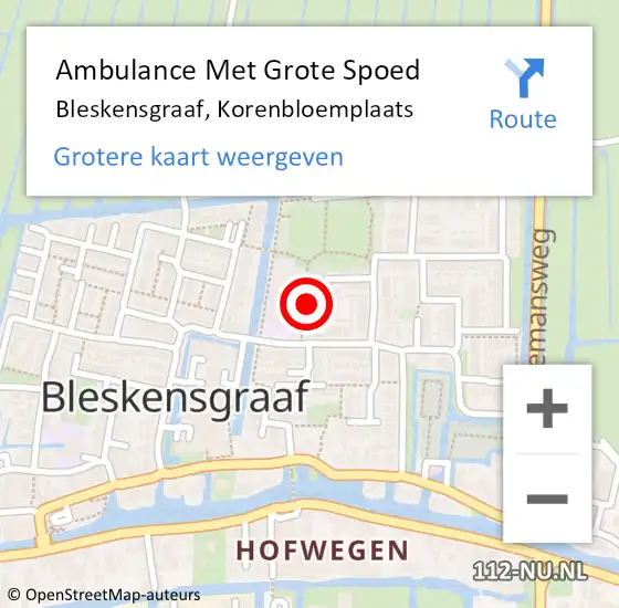 Locatie op kaart van de 112 melding: Ambulance Met Grote Spoed Naar Bleskensgraaf, Korenbloemplaats op 2 februari 2017 11:35