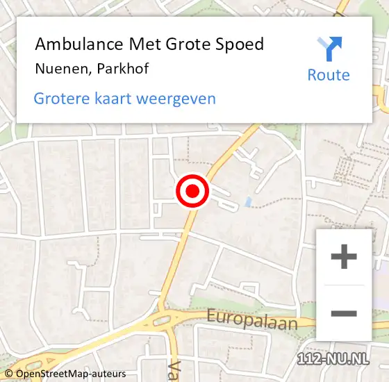 Locatie op kaart van de 112 melding: Ambulance Met Grote Spoed Naar Nuenen, Parkhof op 2 februari 2017 12:09