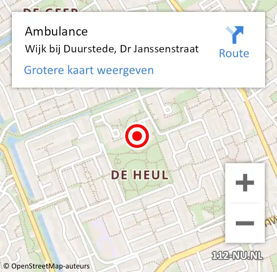 Locatie op kaart van de 112 melding: Ambulance Wijk bij Duurstede, Dr Janssenstraat op 2 februari 2017 12:43