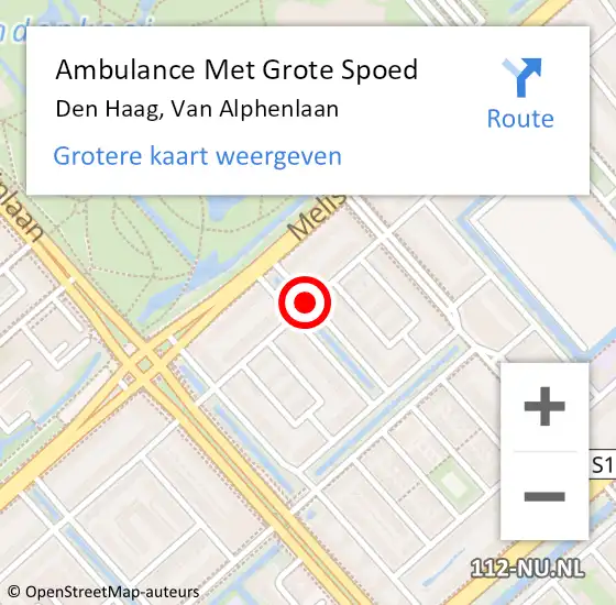Locatie op kaart van de 112 melding: Ambulance Met Grote Spoed Naar Den Haag, Van Alphenlaan op 2 februari 2017 13:50