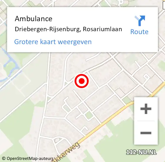 Locatie op kaart van de 112 melding: Ambulance Driebergen-Rijsenburg, Rosariumlaan op 2 februari 2017 14:41