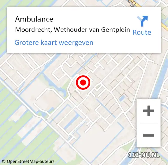 Locatie op kaart van de 112 melding: Ambulance Moordrecht, Wethouder van Gentplein op 2 februari 2017 15:40