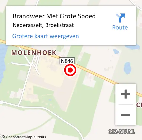 Locatie op kaart van de 112 melding: Brandweer Met Grote Spoed Naar Nederasselt, Broekstraat op 2 februari 2017 16:59