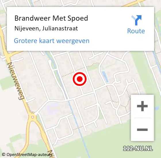 Locatie op kaart van de 112 melding: Brandweer Met Spoed Naar Nijeveen, Julianastraat op 2 februari 2017 17:11