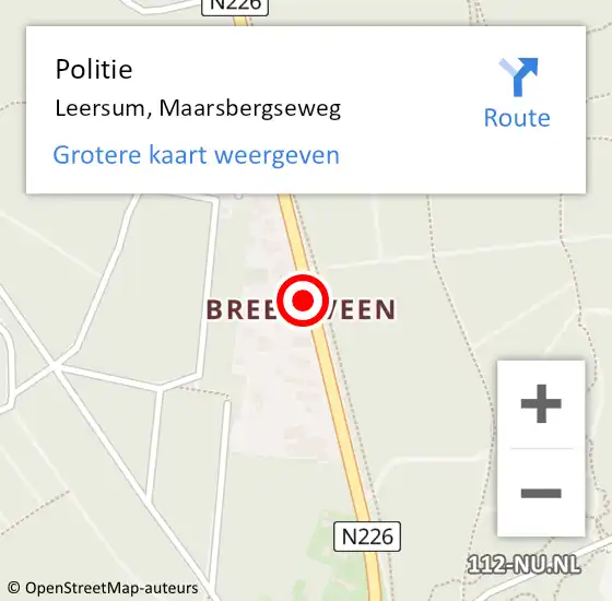 Locatie op kaart van de 112 melding: Politie Leersum, Maarsbergseweg op 2 februari 2017 17:29