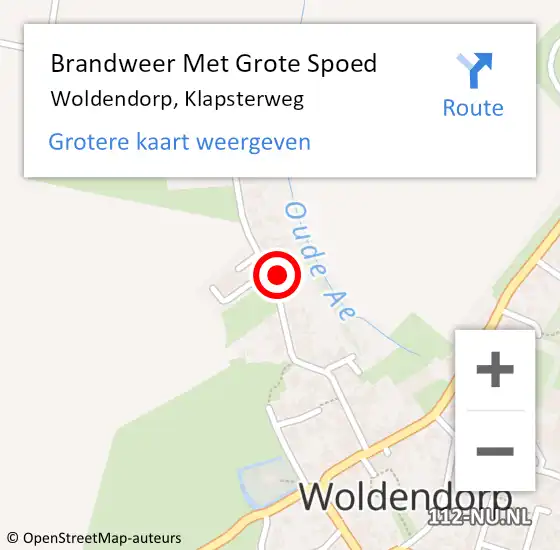 Locatie op kaart van de 112 melding: Brandweer Met Grote Spoed Naar Woldendorp, Klapsterweg op 2 februari 2017 17:51