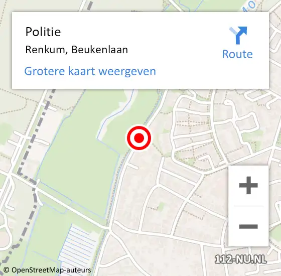 Locatie op kaart van de 112 melding: Politie Renkum, Beukenlaan op 2 februari 2017 19:51