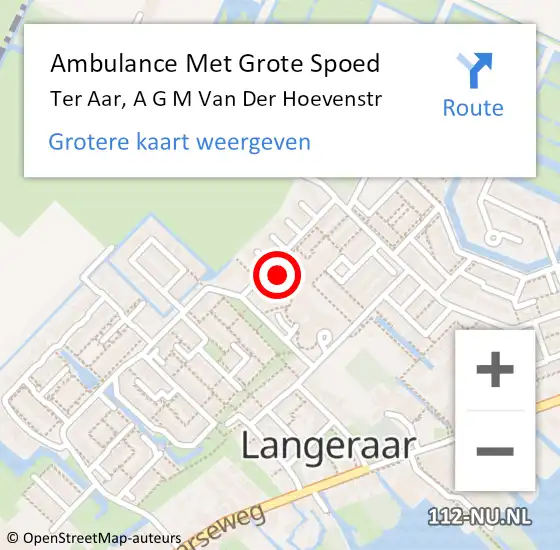 Locatie op kaart van de 112 melding: Ambulance Met Grote Spoed Naar Ter Aar, A G M Van Der Hoevenstr op 2 februari 2017 20:05