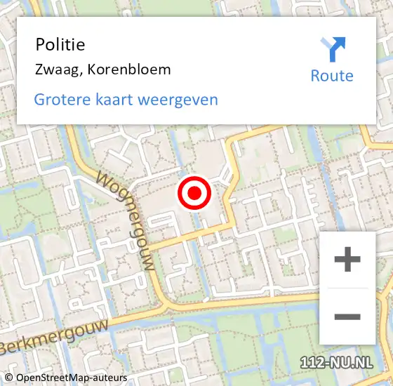 Locatie op kaart van de 112 melding: Politie Zwaag, Korenbloem op 2 februari 2017 21:33